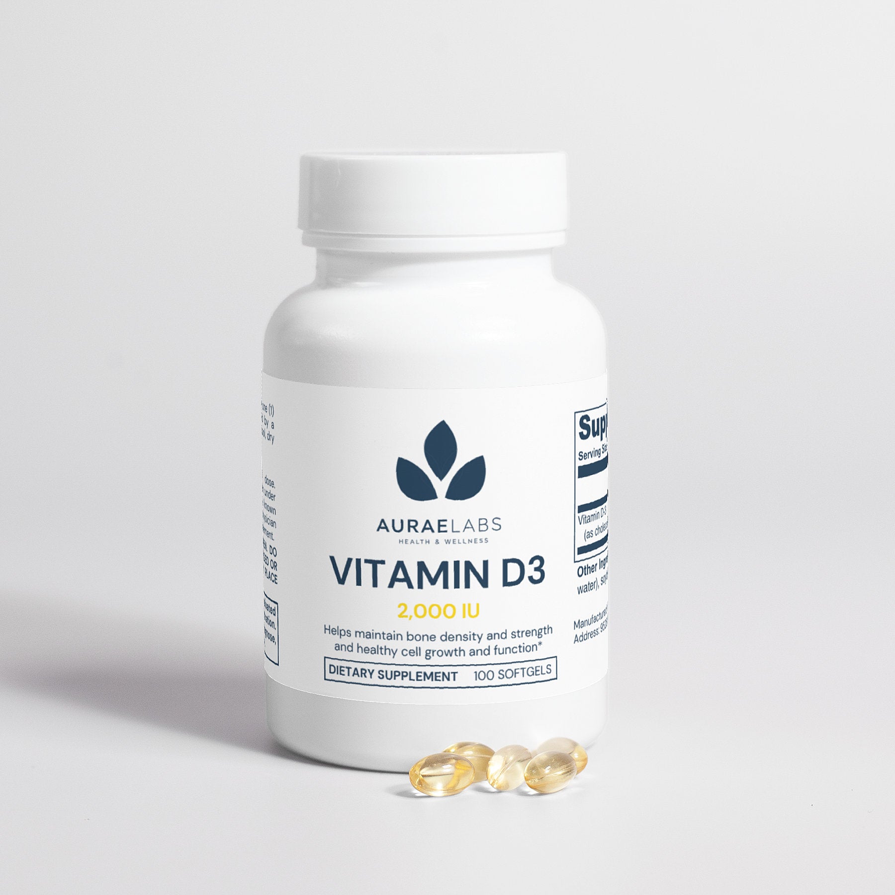 Daily Vitamin D3 dosage 2000 IU softgel close-up